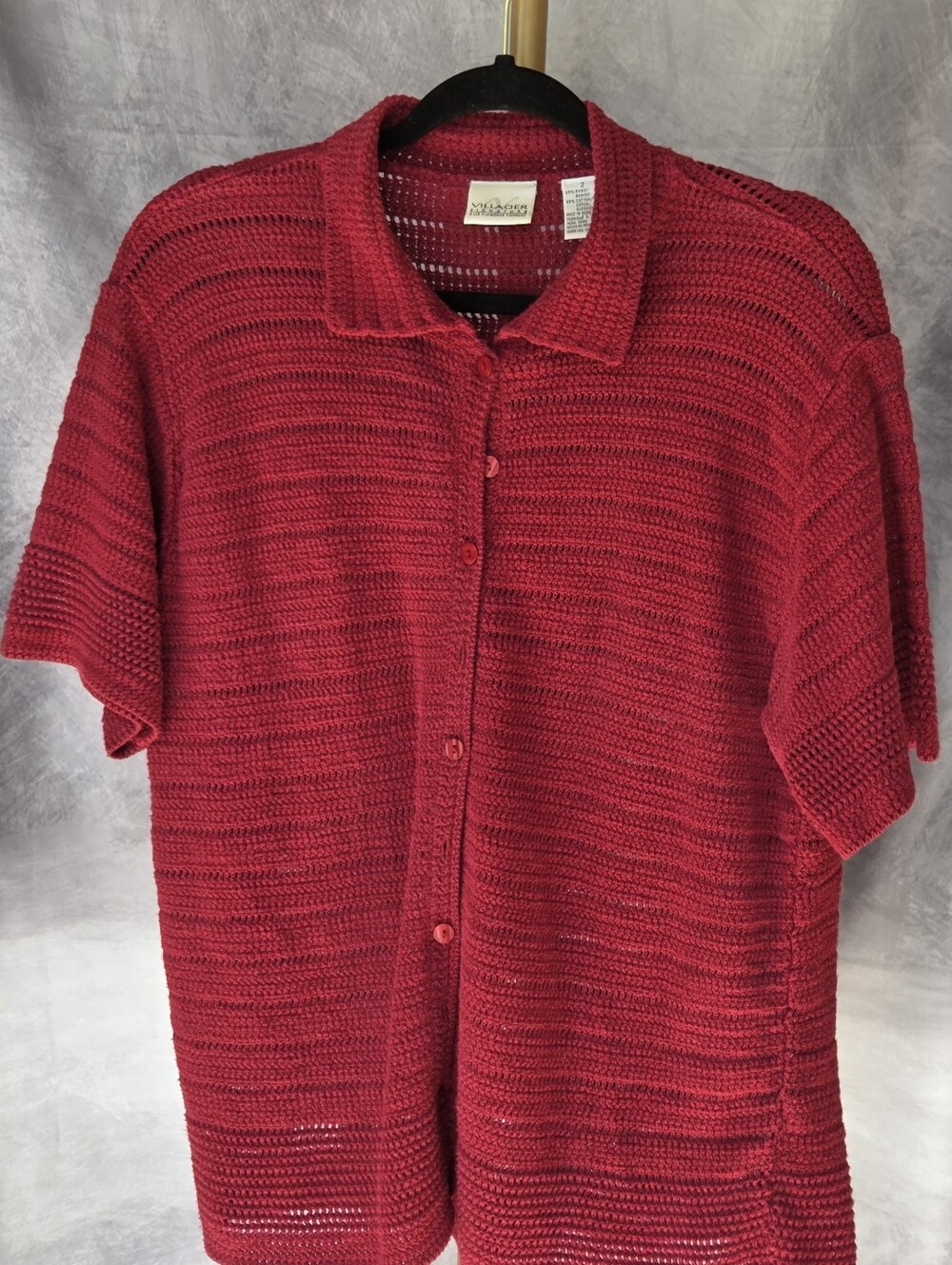 Vintage Villager Women's Red Crochet Button-Front Short Sleeve Top Size 2X